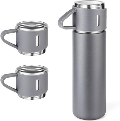 GT GLO TIME Thermo 500ml Vacuum Insulated Bottle Water Flask Gift Set with Two Cups Hot 500 ml Water Bottle(Set of 1, Multicolor)