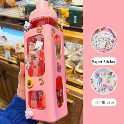 Mizuki Kawaii Kids Water Bottle with Straw and Sticker for School Home Office 700 ml Water Bottle(Set of 1, Multicolor)