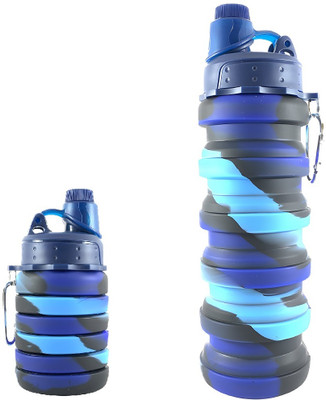 Affynity Foldable Silicone Water Container 500 ml Water Bottle(Set of 1, Dark Blue)