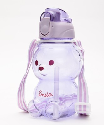 Paper Moon Kids Smile Bear Push Button Water Bottle with Straw and Strap 1000 ml Water Bottle(Set of 1, Multicolor)