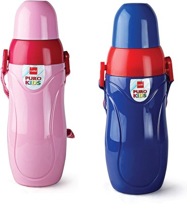 cello Puro Kids 600 Insulated Plastic 480 ml Water Bottles(Set of 2, Pink, Blue)