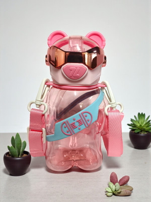 organzee Cute Astronaut Bear Sipper Bottle with Strap & Straw BPA-Free Leakproof 700 ml Water Bottle(Set of 1, Pink)
