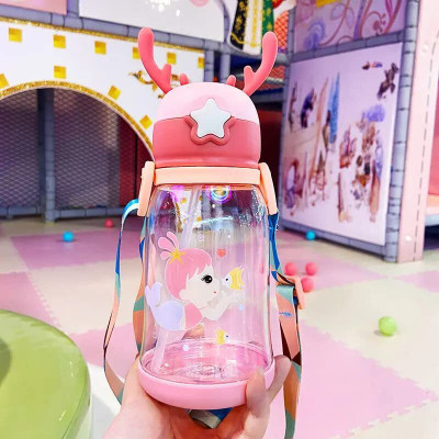 Pack of 1 Cute Deer Horn Drinking School bottle Baby bottle children water bottles 600 ml Bottle Plastic