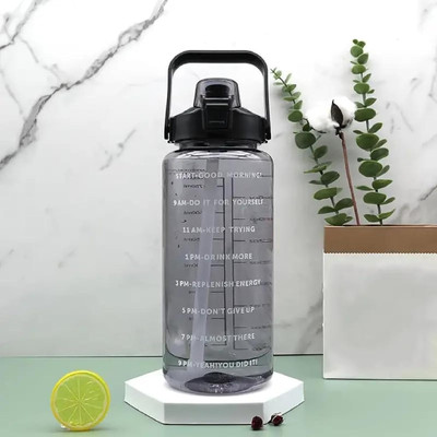 Grilazza Transparent Sipper Water Bottle with Time Measurement Leakproof Non Toxic 2000 ml Water Bottle(Set of 1, Black)