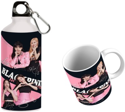 Nirmuk Black Pink Music Band Printed Bottle_(750ml)&Mug_(330ml), B&M Black Pink 04 Ceramic Coffee Mug(330 ml, Pack of 2)