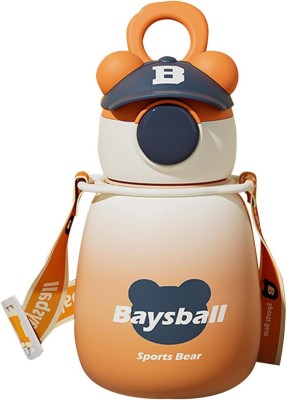 Spills Baysball Cute Bear Hat Plastic Water Bottle for Kids 650 ml Water Bottle(Set of 1, Orange)