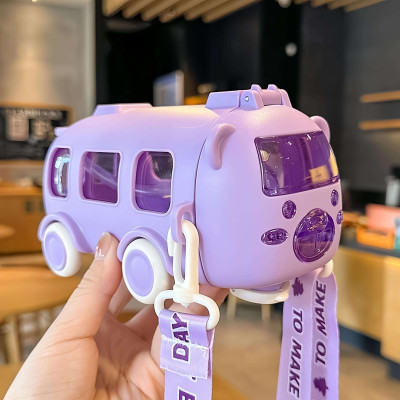 MHAX Portable Shoulder Strap Kids School Baby Toy Water Bottle Adorable Bus Shape 500 ml Water Bottle(Set of 1, Pink)