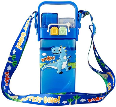 Samvardhan Dino Kid's Cartoon Water Bottle with Adjustable Strap 500 ml Water Bottle(Set of 1, Blue)