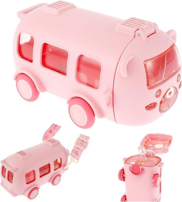 Shuru enterprises Kids Cartoon Bus Shape Water Bottle with Straw | Leak-Proof | 500ml (Pink) 500 ml Water Bottle(Set of 1, Pink)