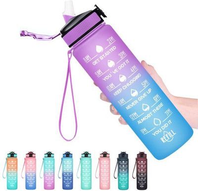 Reg Unbreakable Sipper Straw Water Bottle with Motivational Time Marker 1000 ml Water Bottle(Set of 1, Multicolor)