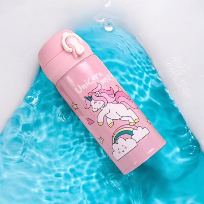 Hydra Unicorn printed steel kids water bottle hot & cold water up to 15 hour 500 ml Water Bottle(Set of 1, Pink)