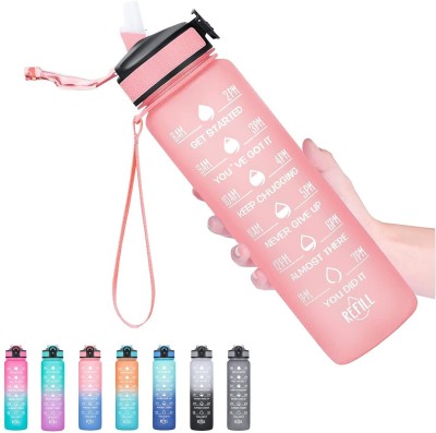 VYATIRANG Water Bottles 1L Sipper Bottle For Adults, Kids, Unbreakable Motivational Bottle 1000 ml Water Bottle(Set of 1, Pink)