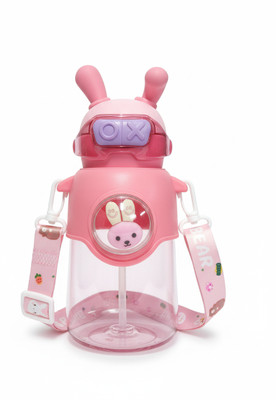 organzee Happy Bunny Water Bottle – Cute Cartoon Sipper for Kids | BPA-Free Leakproof 600 ml Water Bottle(Set of 1, Pink)