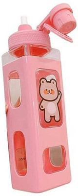 VISHIXIT Kawaii Bear Pastel Water Bottle With 3D Sticker 700ml 700 ml Water Bottle(Set of 1, Pink)