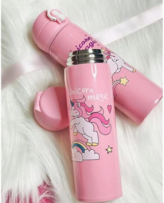 Barbarik Cute Pink Unicorn Stainless Steel Thermos Insulated Flask Kids Tumbler 500 ml Water Bottle(Set of 1, Pink)