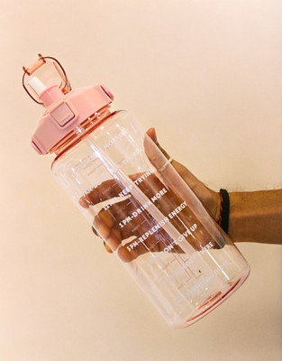 Shoogloo Mart Motivational Sipper Water Bottle with Straw & Time Marker, Leakproof BPA-Free 2000 ml(Pink)