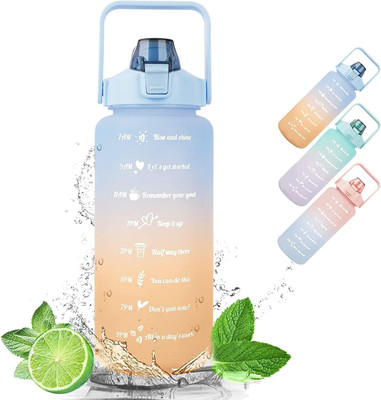 SKutirX Motivational Water Bottle With Time & Capacity Marker Leakproof Unbreakable 2000 ml Bottle(Pack of 3, Blue, Plastic)