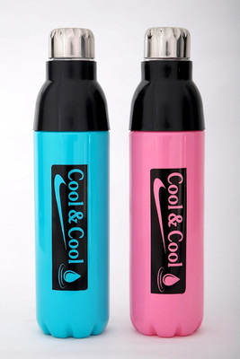 AROSSIM Cool And Cool PU Insulated Water Bottles Plastic| Steel Cap 1000 ml Water Bottles(Set of 2, Multicolor)