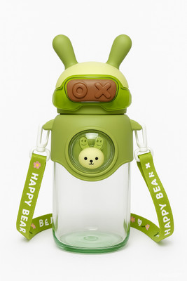organzee Happy Bunny Water Bottle – Cute Cartoon Sipper for Kids | BPA-Free Leakproof 600 ml Water Bottle(Set of 1, Light Green)