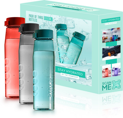 The Homeship Vibrant Series 1000 ml Water Bottles(Set of 3, Multicolor)