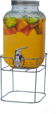 MDNSHO 4 L Glassware Beverage Dispenser with Tap and Black Metal Stand Bottom Loading Water Dispenser