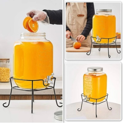 Sarsawal Gallon Glass Beverage Dispenser with Stand and Lid, Stainless Steel 8000ML Bottom Loading Water Dispenser