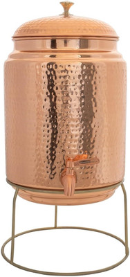 Heritage Mart Pure Copper Hammered Design Water Pot/Dispenser/Matka/Tank with Stand 5 ltr Bottom Loading Water Dispenser