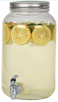 RRAARR Glass Beverage Dispenser, 3 Liter Drink Dispenser with Tap, Clear Mason Jar Bottom Loading Water Dispenser