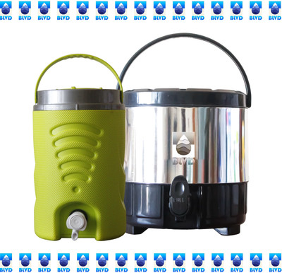 BLVD Plastic Insulated 6 Liter Dispenser & 5 L Dispenser Jug Green&Black Pack -2 Bottom Loading Water Dispenser