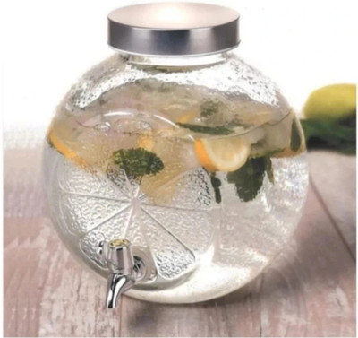 DSRPC Glass juice dispenser beer water pitcher with metal silver tap | 5 L Bottom Loading Water Dispenser