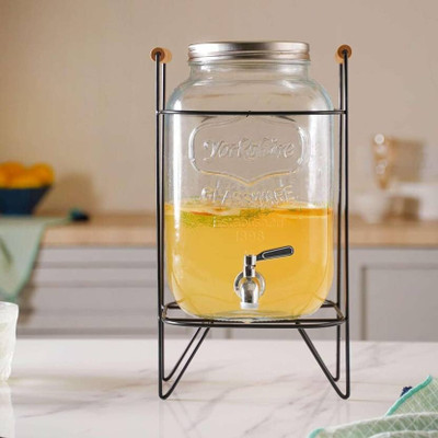 DULARIYA 5 Liter Transparent Glass Dispenser with tap and Black Iron Stand Water Mason Bottom Loading Water Dispenser