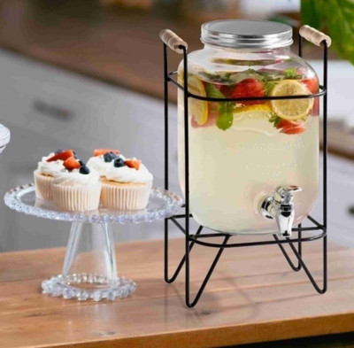Armin GLASS WATER MASSON JAR DISPENSER WITH TAP AND STEND Bottom Loading Water Dispenser