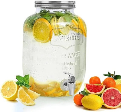 Kriti Traders 4 Litre Glass Juice Dispenser - Water Pitcher for Detox Water - Mason Jar - Bottled Water Dispenser
