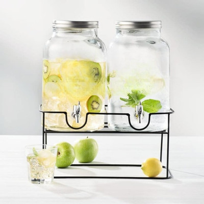 Kirti Traders Twins Beverage Dispenser Dual Transparent Jars Ice Water Juice Mocktail Beer Bottled Water Dispenser