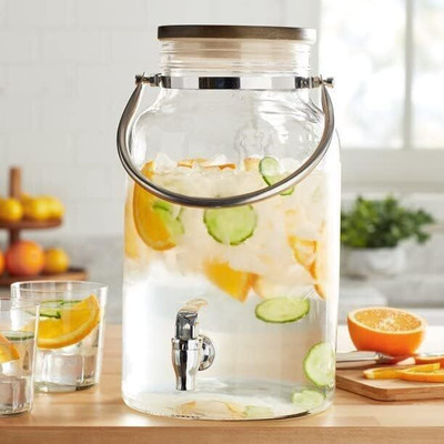 SMILERY 5500ML Drink Jar with Metal Tap Cork Lid Handle - For Cold Drinks Water Parties Bottom Loading Water Dispenser