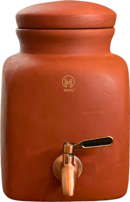 Mittify Handmade Earthen Water Pot with Lid & Metal Tap | Plain Design Pot 3L Bottom Loading Water Dispenser