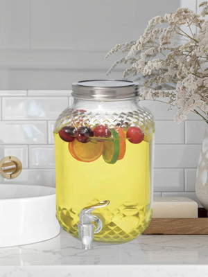 MDNSHO Glass Cold Water Mason Jar Beer Dispenser, Clear, Beverage Drink Dispenser 4L Bottled Water Dispenser