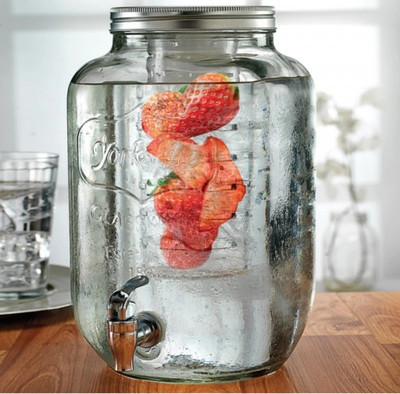 Dautaniya 4L Glass Water Dispenser with Tap Glass Cold Water Mason Jar Bottled Water Dispenser