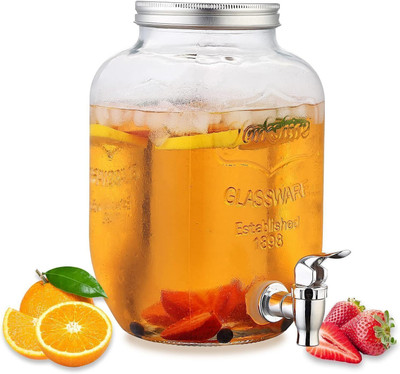 merdwal Glass Pitcher with tap | Spigot and Airtight lid | Water Pitcher 4 litres Bottom Loading Water Dispenser