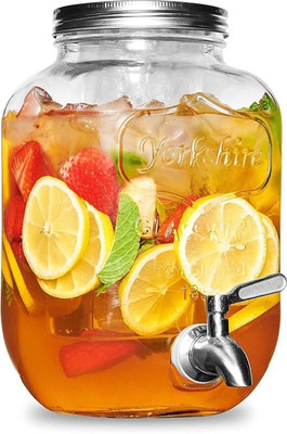 SBPNN 4 Litre Glass Water Dispenser Air Tight Lid Glass Pitcher for Detox Water Bottom Loading Water Dispenser