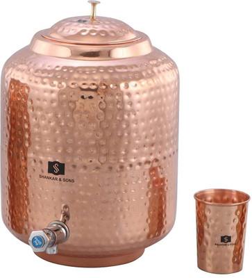 SHANKAR & SONS 11 Litre Copper Dispenser with 1 Glass Bottom Loading Water Dispenser
