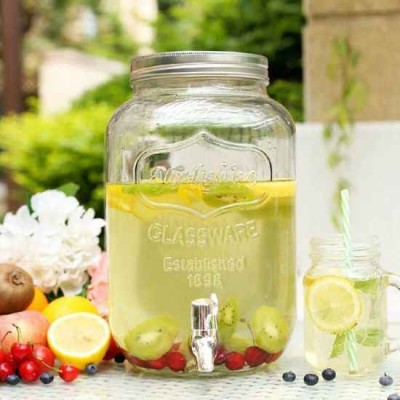 SMILERY 5L Mason Jar Beverage Dispenser, Glass Air Tight, Liquor Dispenser Beer Bottom Loading Water Dispenser