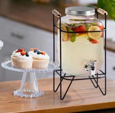 Sarsawal Lamon tea Mason Jar Glass 5000ML With stand Bottom Loading Water Dispenser