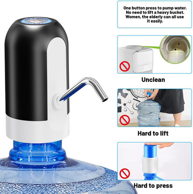 ShineTex Rechargeable Battery, Foldable Water Bottle Pump 1200Mah Bottom Loading Water Dispenser