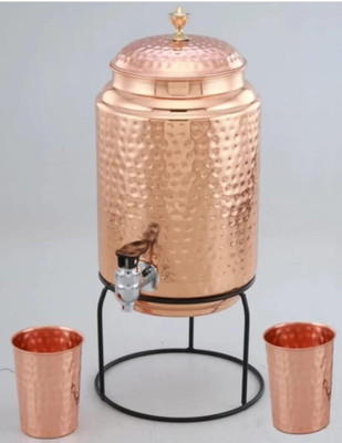 Jagdamba Handicraft Pure Copper 5 Liter Water Dispenser with 2 Drinking Glass and Water Bottle Bottom Loading Water Dispenser
