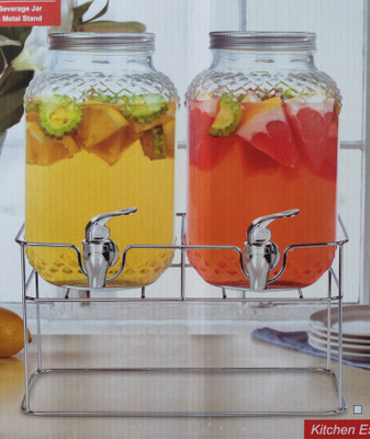 MDNSHO Glass Transparent Beverage Dispenser (2 PCS 4L dispenser with stand) Bottom Loading Water Dispenser