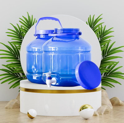 BLVD 10 Liter Plastic Water Bottle Dispenser, Handle & Tap Easy to Carry 2 Nos (Blue) Bottom Loading Water Dispenser
