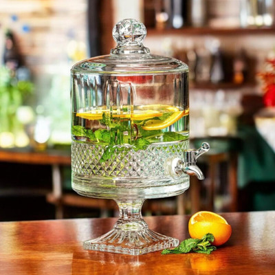 Kriti Traders 4.5 Litre Footed Glass Juice Dispenser with Tap Jar Mason Jar Beverage Dispenser Bottom Loading Water Dispenser