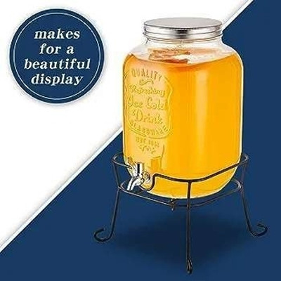 MDNSHO Glassware Beverage 5LTR Dispenser with Silver Tap and Black Metal Stand Bottom Loading Water Dispenser