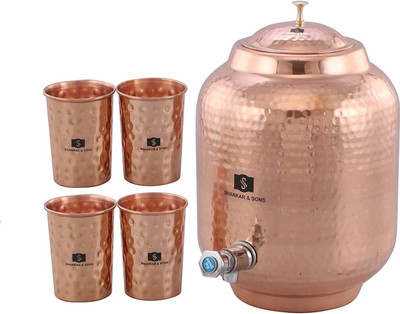 SHANKAR & SONS 8 Litre Copper Water Dispenser Copper Matka with 4 Glasses Bottom Loading Water Dispenser